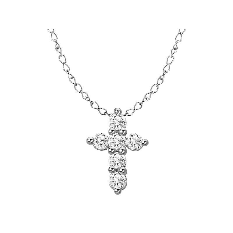 Luxora Diamond Cross Pendant | 14K White Gold Round Religious Pendant