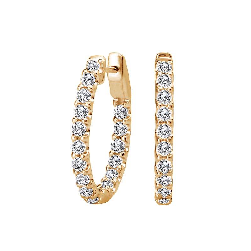 Luxora Ladies Diamond Hoop Earrings - 14K Yellow Gold Oval Shaped Classic Style