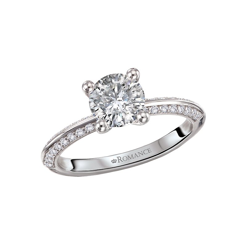 Orbelle Knife Edge Banded Diamond Engagement Ring | 14K White Gold