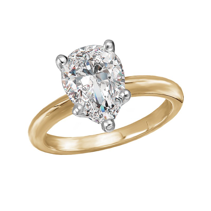 Glemera Solitaire Diamond Engagement Ring - 14K Yellow Gold Pear Shape Semi-Mount