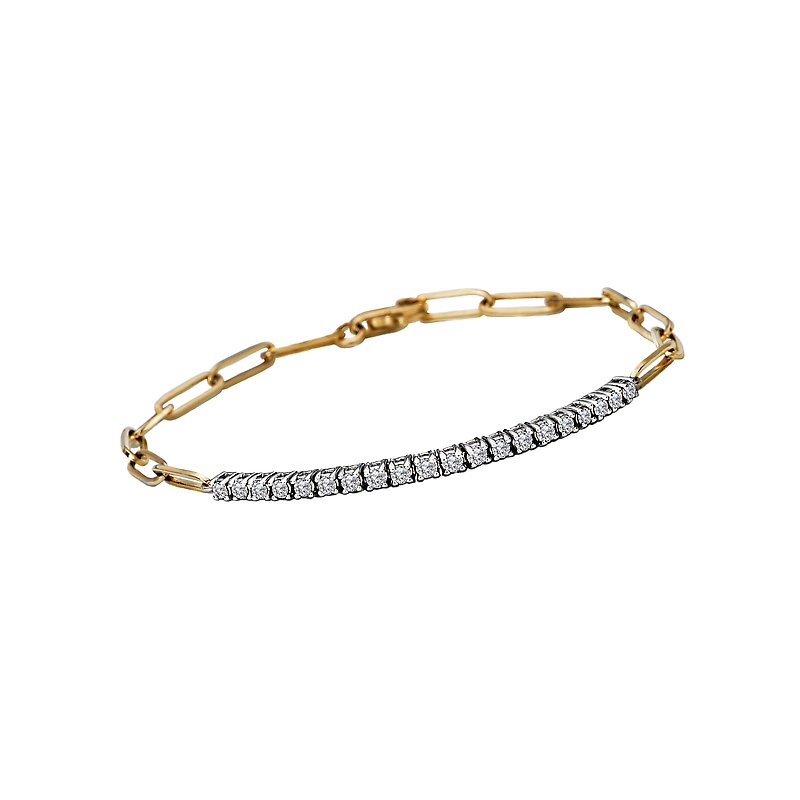 Luxora Ladies Fashion Diamond Paperclip Bracelet - 14kt Yellow Gold & 14kt White Gold with Round Cut Diamonds