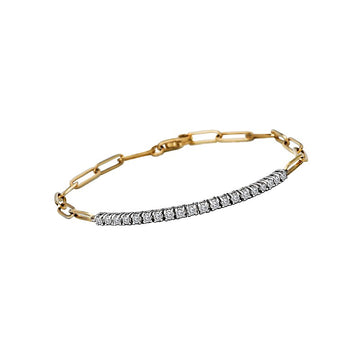 Luxora Ladies Fashion Diamond Paperclip Bracelet - 14kt Yellow Gold & 14kt White Gold with Round Cut Diamonds