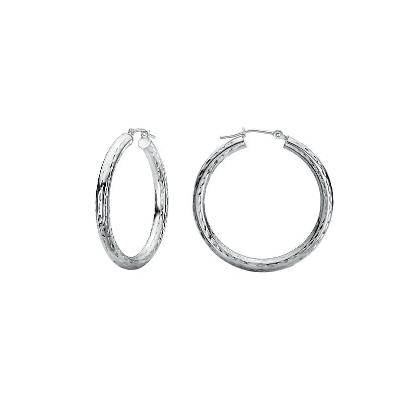 Luxora 14K White Gold Diamond Cut Hoop Earrings