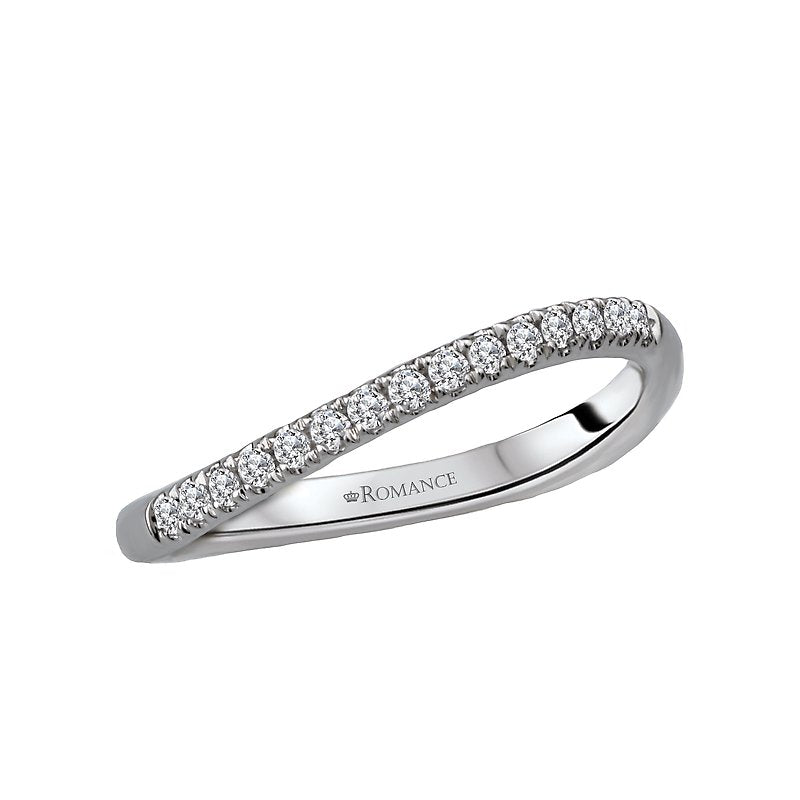Orbelle Curved Wedding Band in 14K White Gold with Sparkling Diamonds