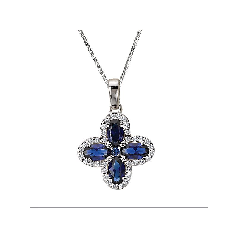 Luxora White Gold Sapphire Clover Pendant with Diamond Accent