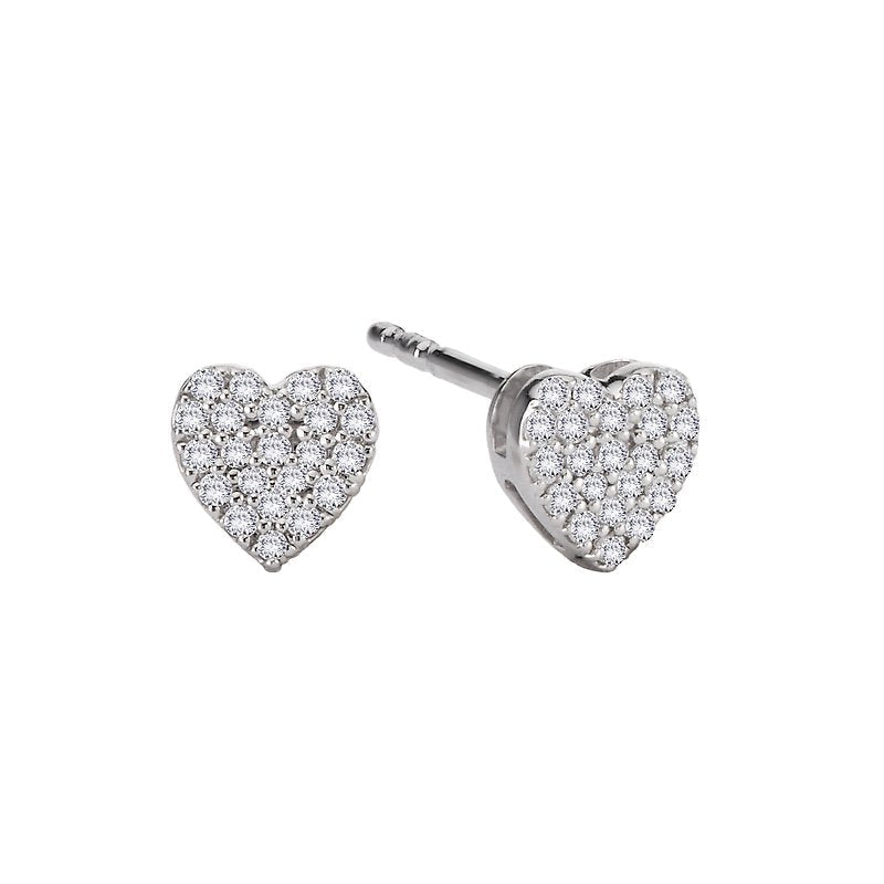 Luxora Diamond Heart Shaped Earrings | 14K White Gold Round Post Earrings