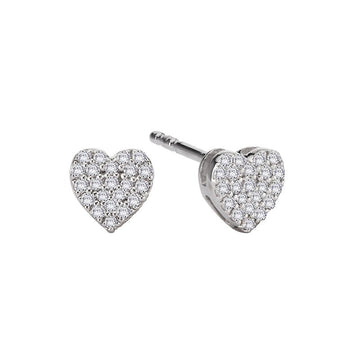 Luxora Diamond Heart Shaped Earrings | 14K White Gold Round Post Earrings