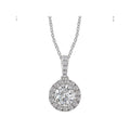 Luxora Ladies Diamond Halo Necklace | 14K White Gold Round Center Stone