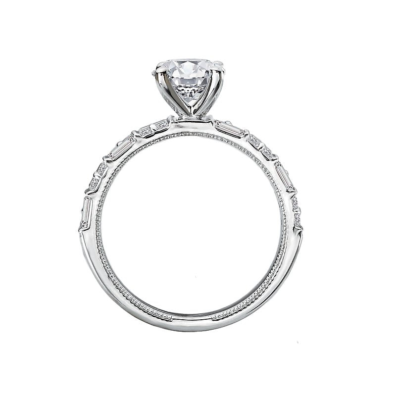 Vintage 14K White Gold Diamond Engagement Ring Semi-Mount for 6.5mm Round Stone