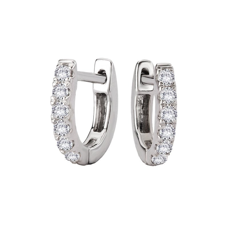 Luxora Lab Grown Diamond Huggie Earrings | 14K White Gold Round Cut