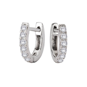 Luxora Lab Grown Diamond Huggie Earrings | 14K White Gold Round Cut