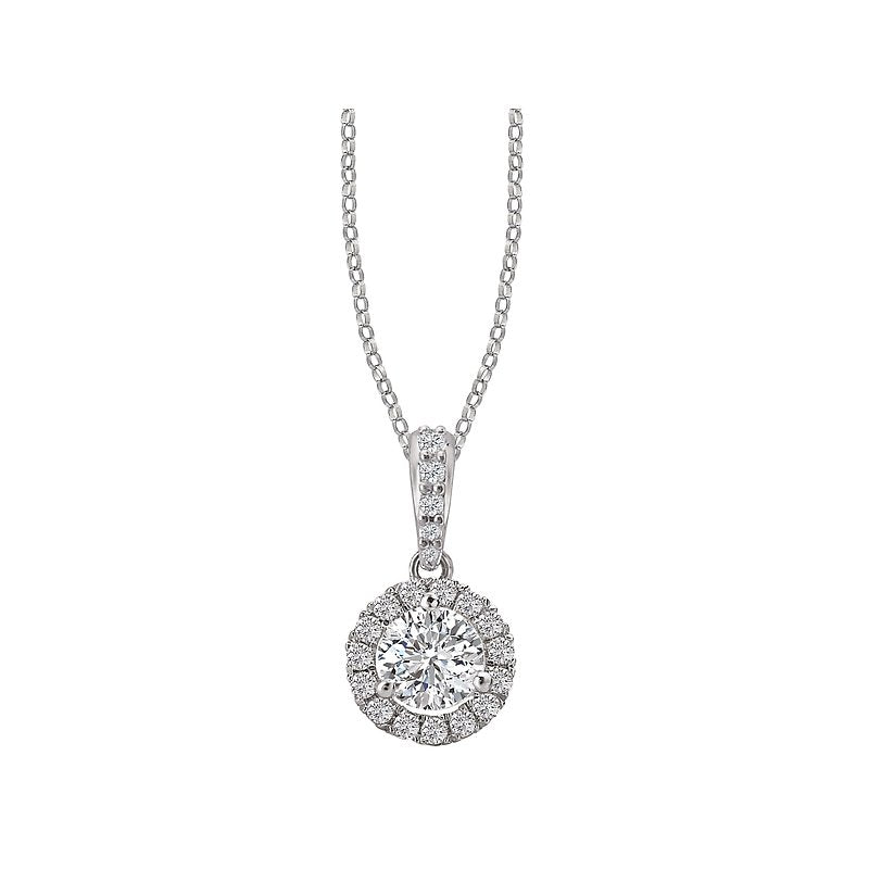 Luxora 14K White Gold Semi-Mount Diamond Pendant - Round Faceted Halo Design