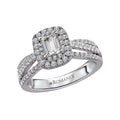 Orbelle Petite 14K White Gold Halo Diamond Engagement Ring with Emerald Center