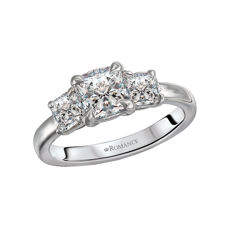 Orbelle 3 Stone Semi-Mount Diamond Ring - 14K White Gold Cushion Shape