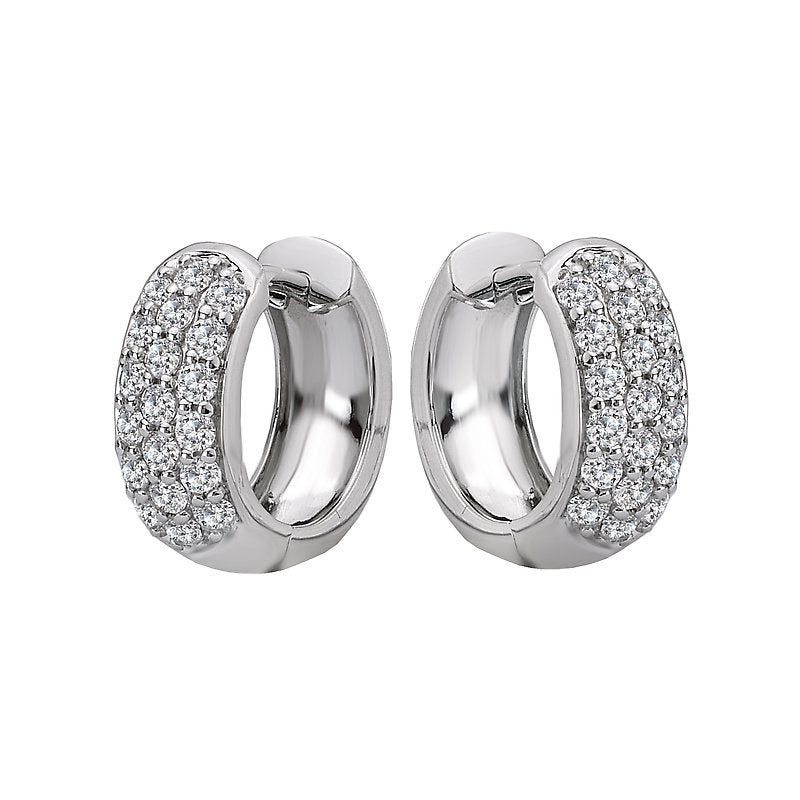 Luxora Ladies Diamond Huggie Earrings | 14K White Gold Round Cut Diamond Earrings