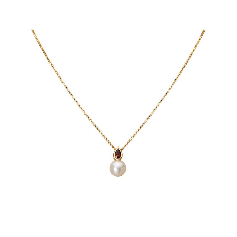 Chic 14kt Yellow Gold Freshwater Pearl and Garnet Pendant Necklace