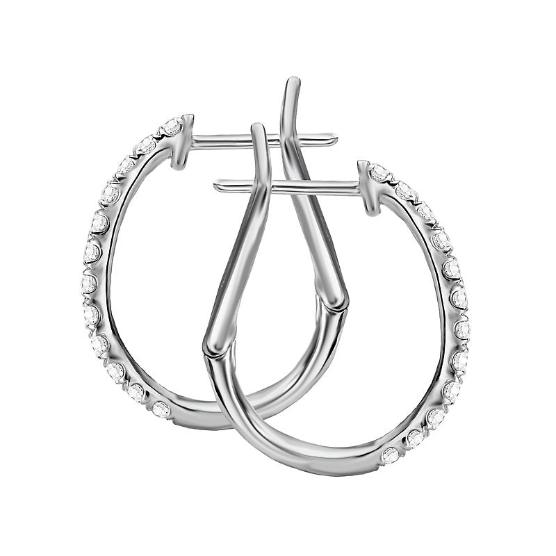 Luxora 14K White Gold Diamond Hoop Earrings - Chic Lever-back Style