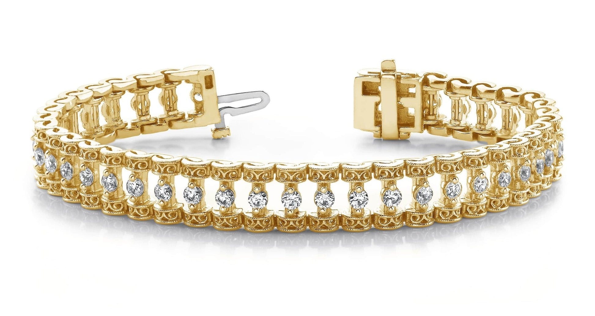 Filigree Diamond Candlestick Diamond Bracelet with 1.09 ct.(finished) 1.7mm - Luxury Time NYC