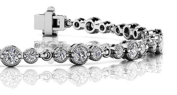 Vintage Milgrain Three Diamond Chain Link Diamond Bracelet with 2.39 ct.(finished) 2mm, 3mm - Luxury Time NYC